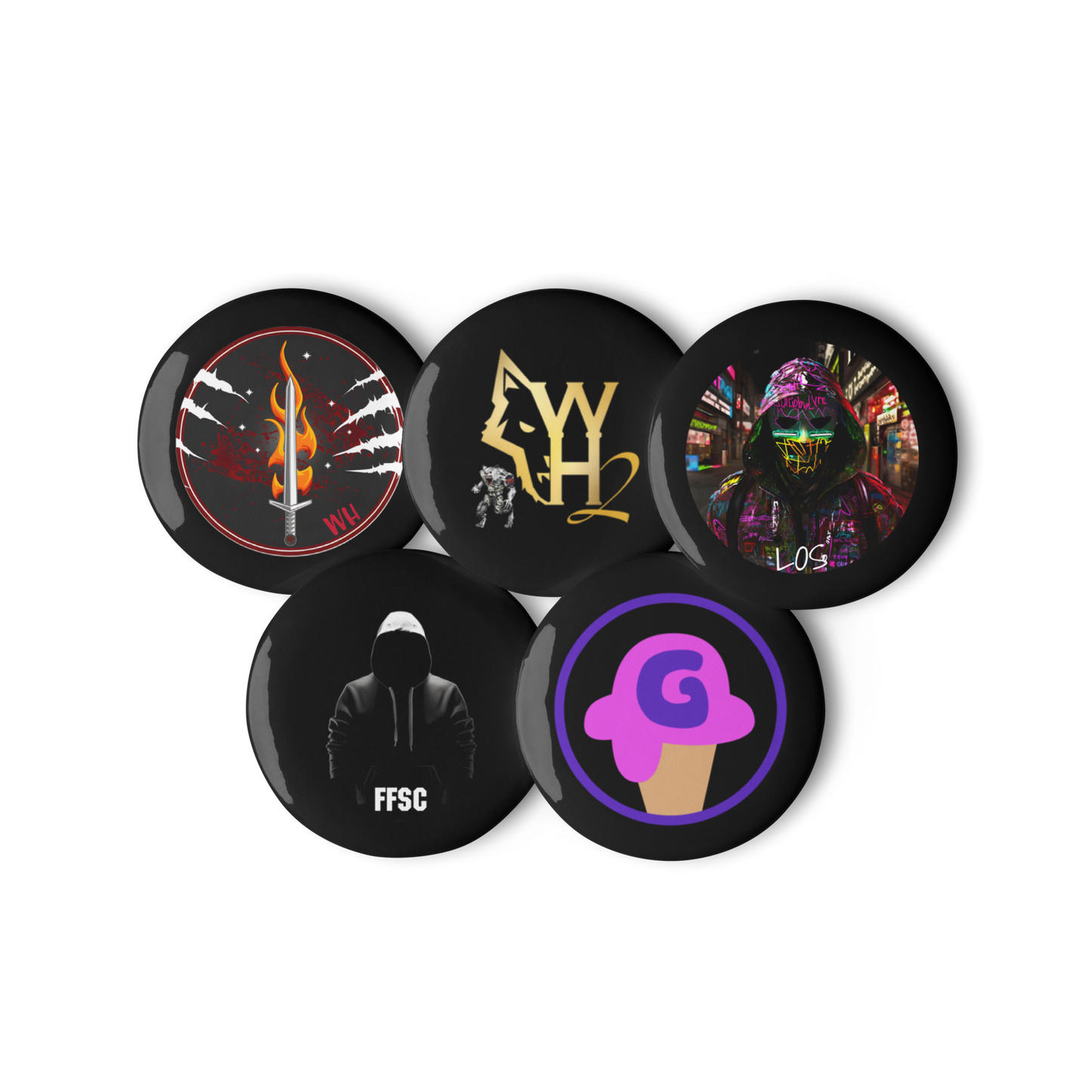 Gelotto, WH, FFSC, LOS Set of pin buttons (black)