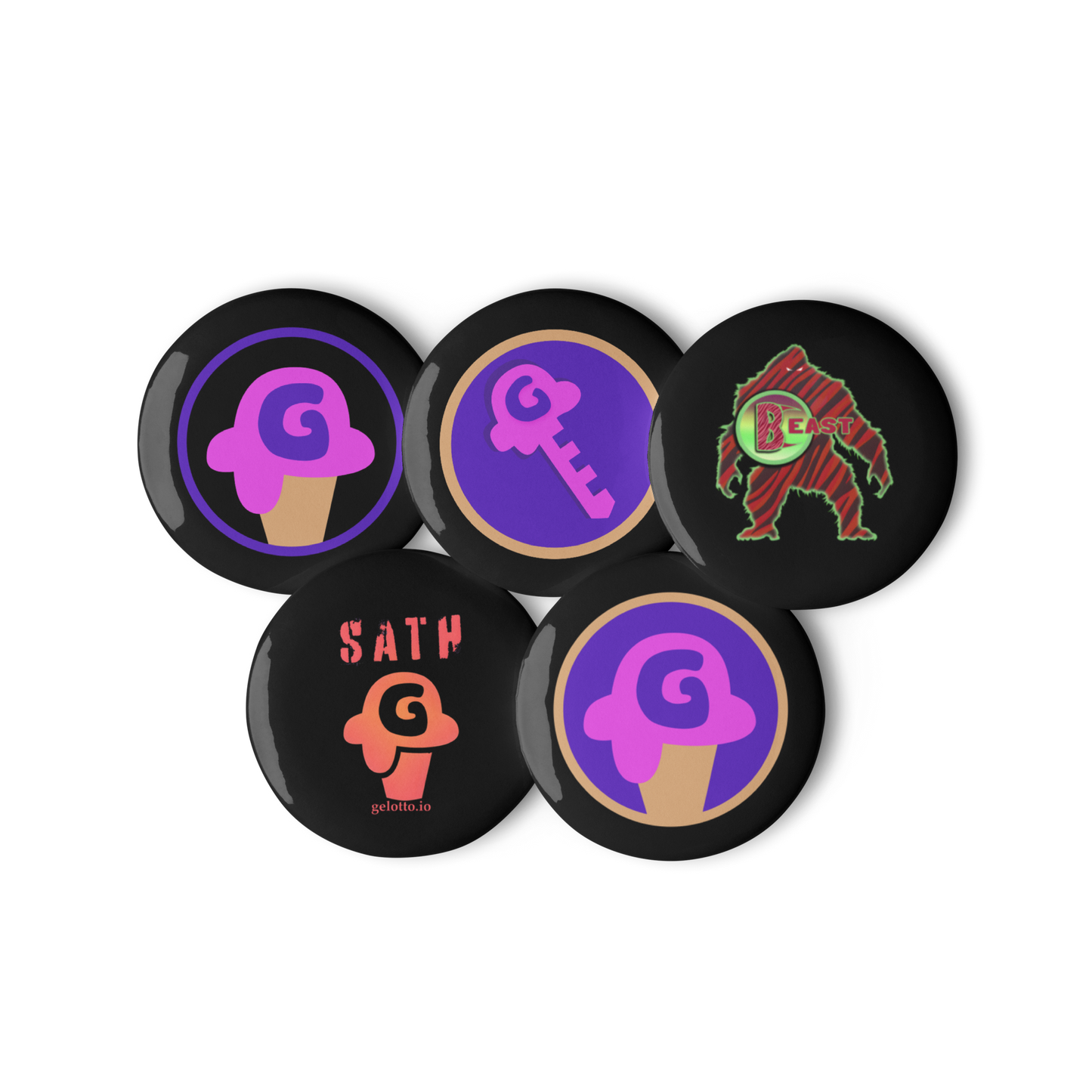 Gelotto, GKEY, BEAST, SATH Set of pin buttons (black)