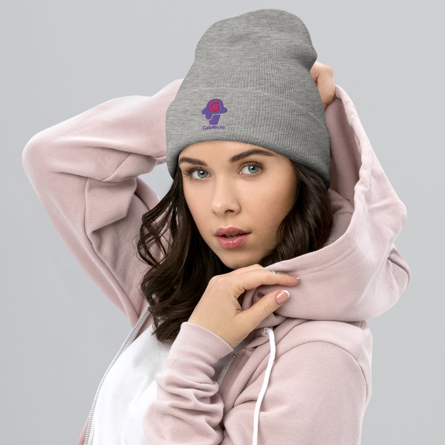 Gelotto logo Cuffed Beanie (purple and pink logo)