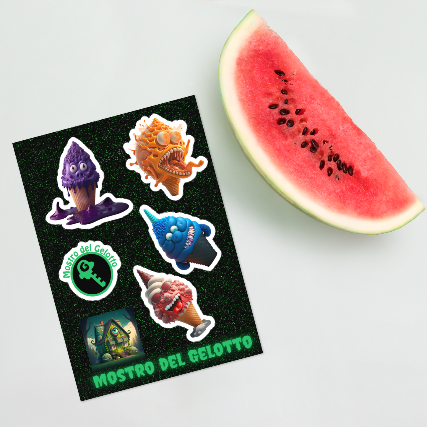 Mostro del Gelotto NFT Sticker sheet (green and black)
