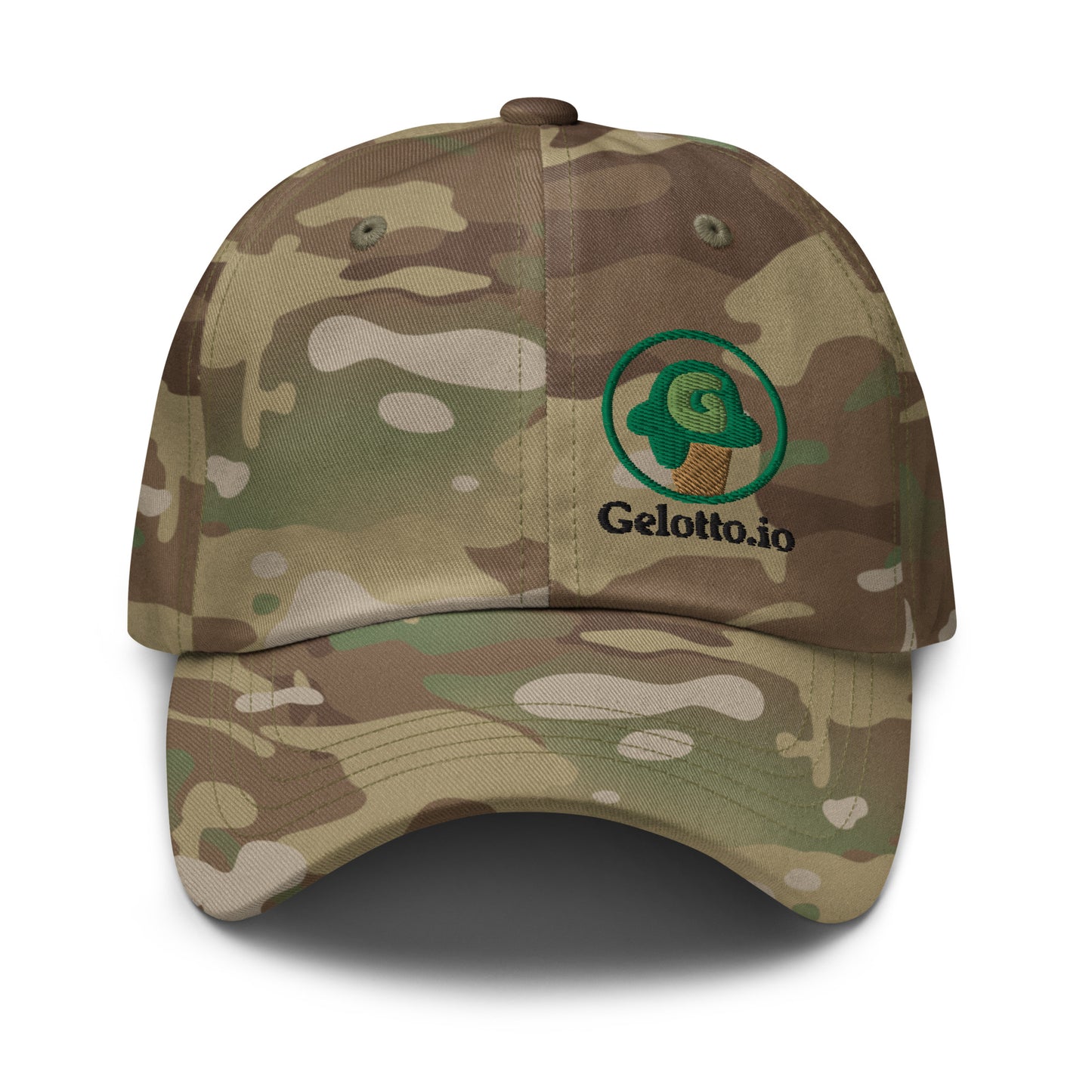 Gelotto logo Multicam Dad hat (green and black logo)