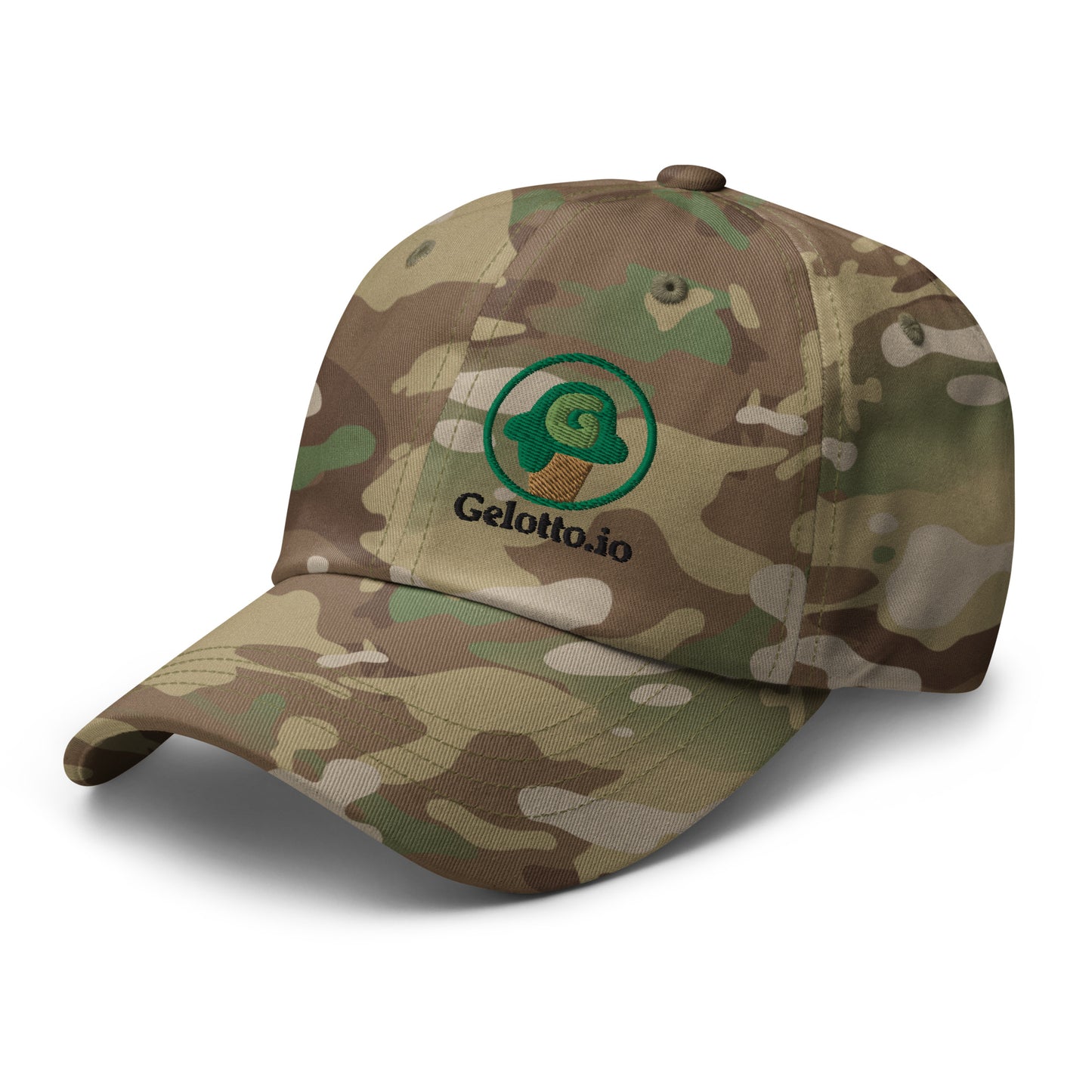 Gelotto logo Multicam Dad hat (green and black logo)