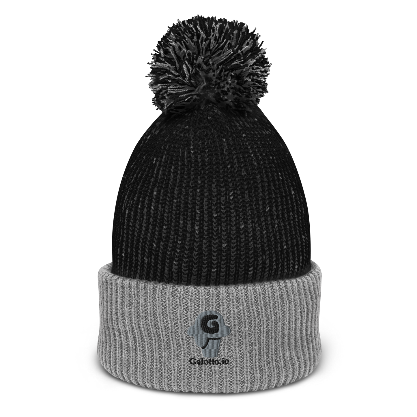 Gelotto logo Oversized Pom-Pom Beanie (grey and black logo)