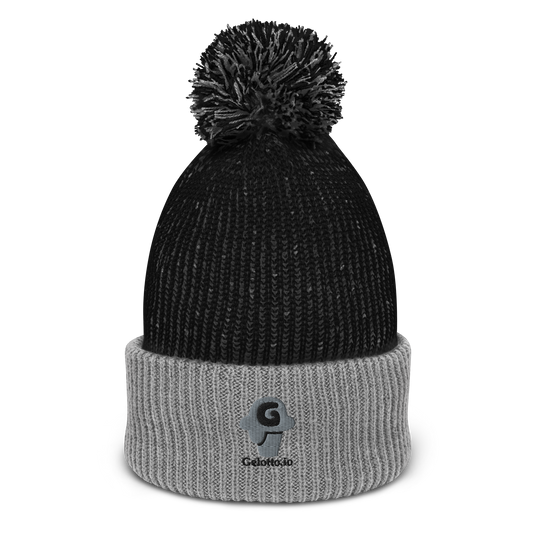 Gelotto logo Oversized Pom-Pom Beanie (grey and black logo)