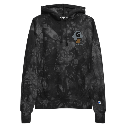 Gelotto logo Unisex Champion tie-dye hoodie (grey and black logo)