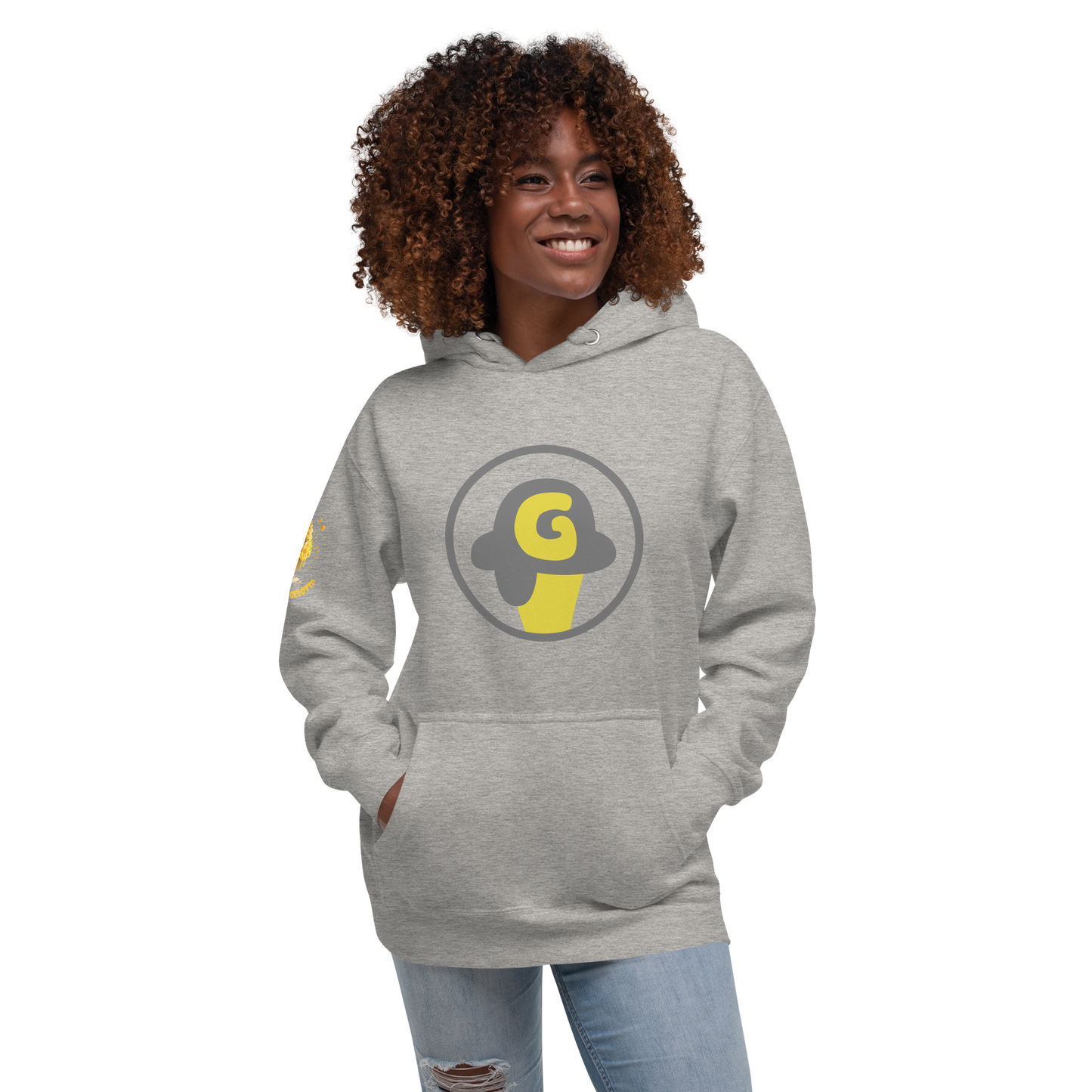 Mostro del Gelotto / Gelotto logo Unisex Hoodie (yellow Mostro, yellow and grey logo)