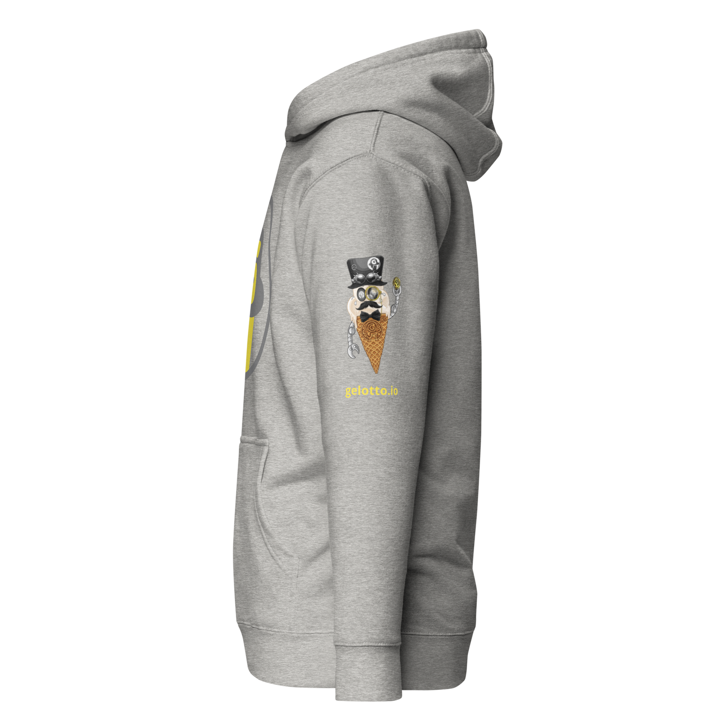 Series 1 NFT / Gelotto logo Unisex Hoodie (grey and yellow logo)