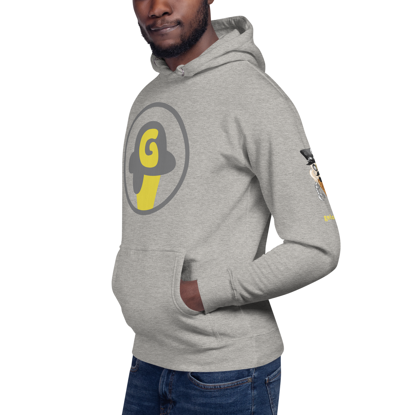 Series 1 NFT / Gelotto logo Unisex Hoodie (grey and yellow logo)