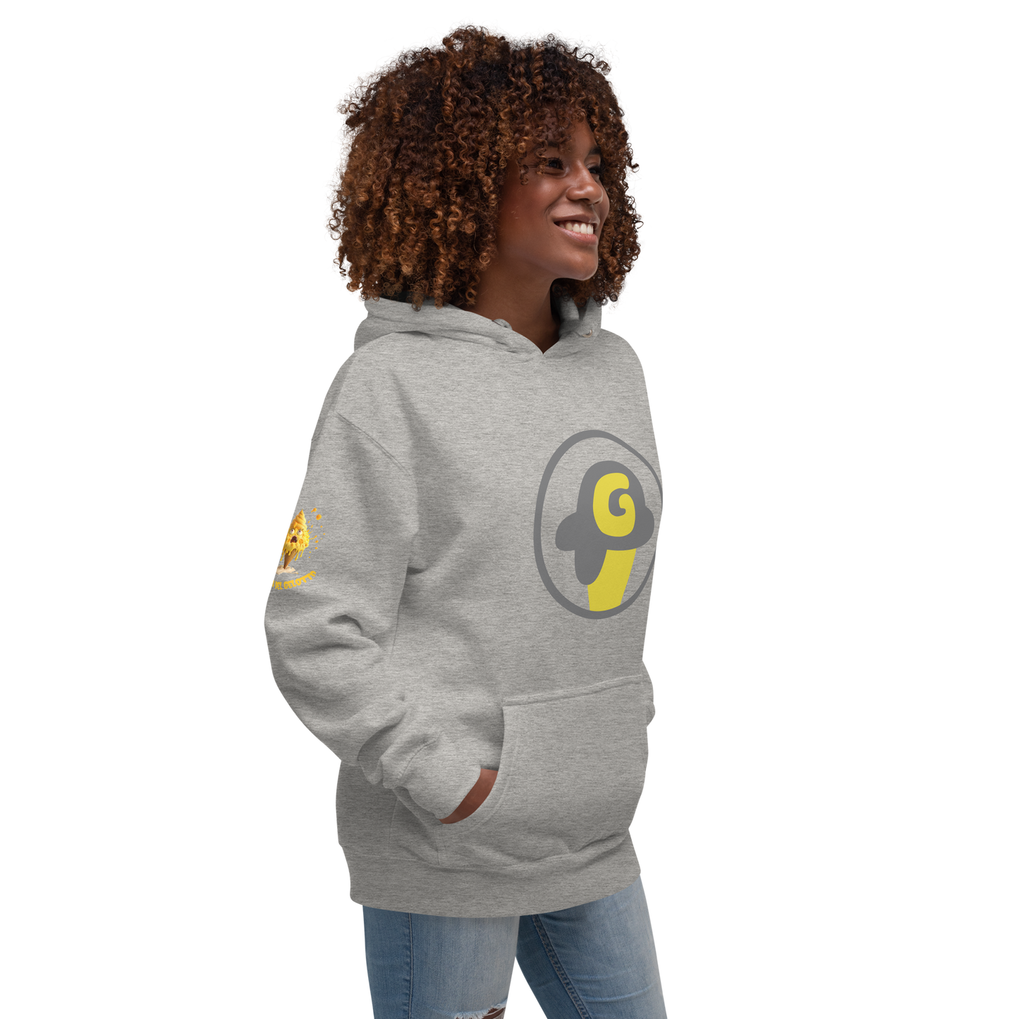 Mostro del Gelotto / Gelotto logo Unisex Hoodie (yellow Mostro, yellow and grey logo)