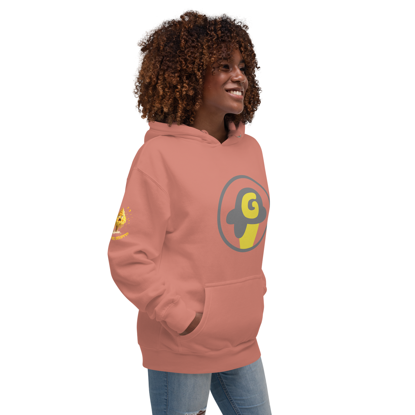 Mostro del Gelotto / Gelotto logo Unisex Hoodie (yellow Mostro, yellow and grey logo)