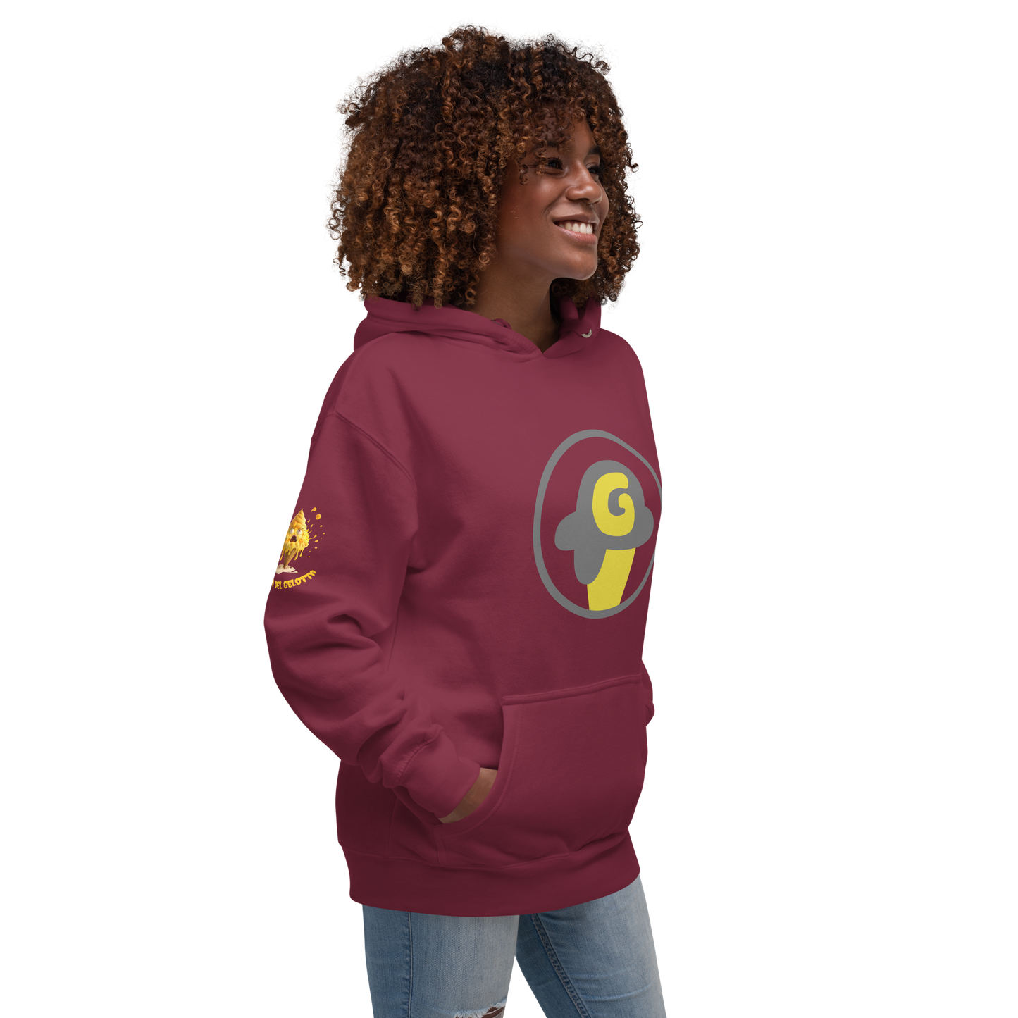Mostro del Gelotto / Gelotto logo Unisex Hoodie (yellow Mostro, yellow and grey logo)