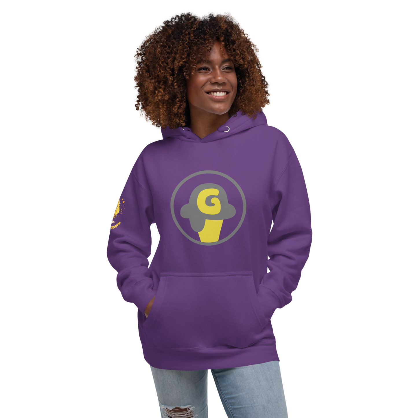 Mostro del Gelotto / Gelotto logo Unisex Hoodie (yellow Mostro, yellow and grey logo)