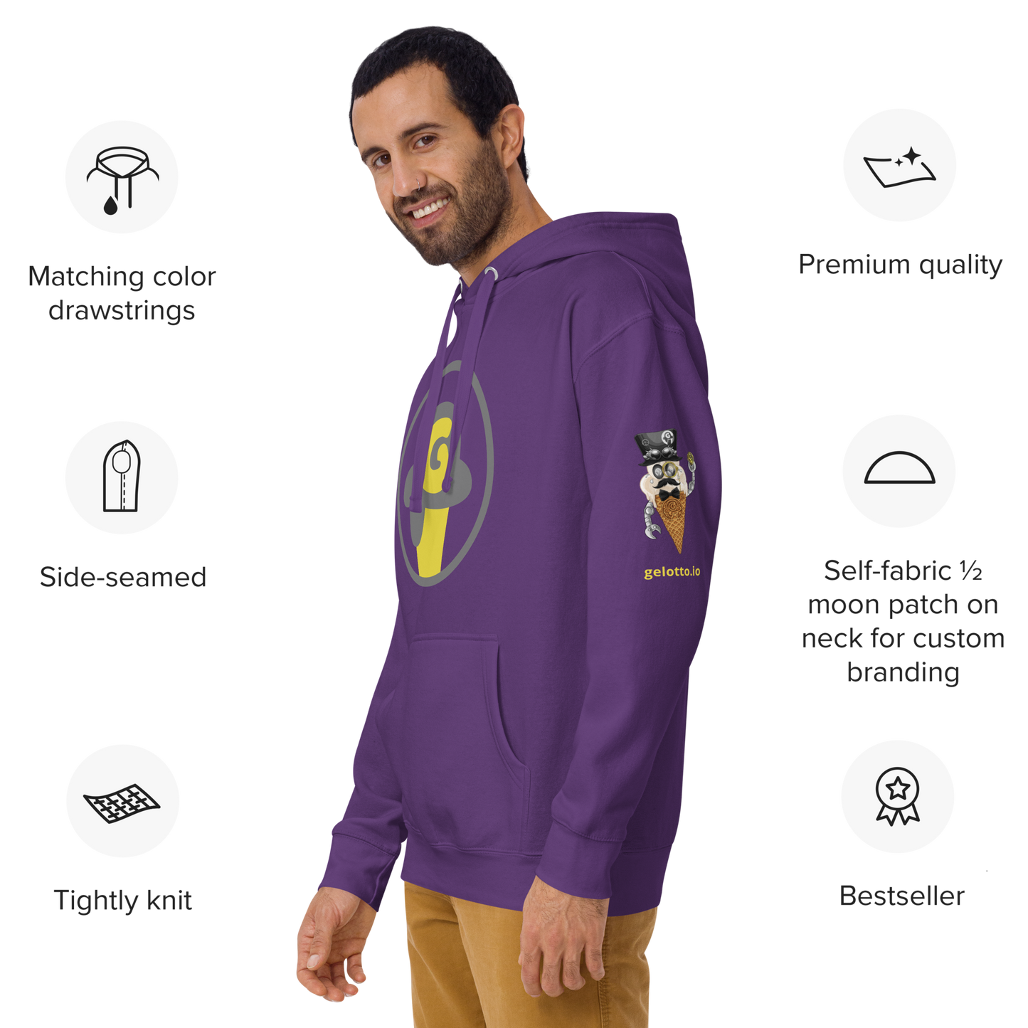 Series 1 NFT / Gelotto logo Unisex Hoodie (grey and yellow logo)