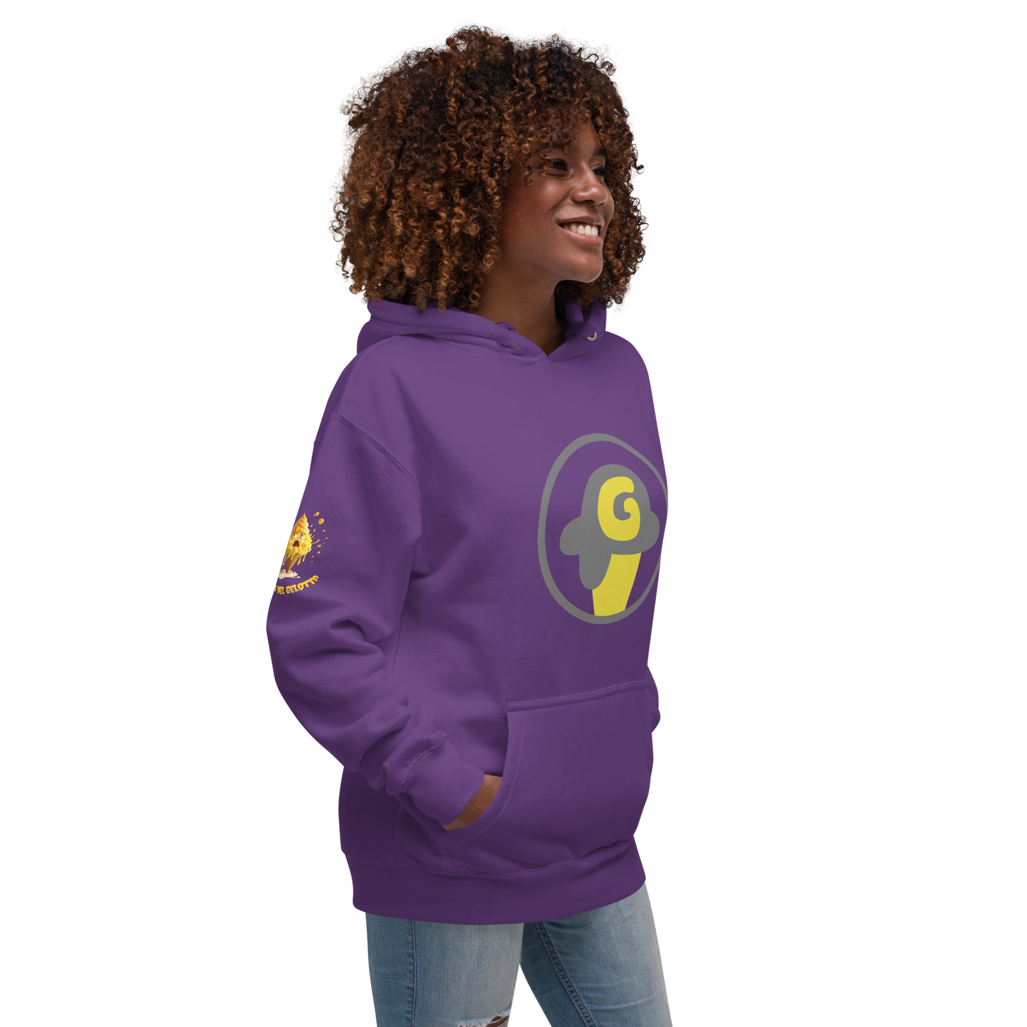 Mostro del Gelotto / Gelotto logo Unisex Hoodie (yellow Mostro, yellow and grey logo)