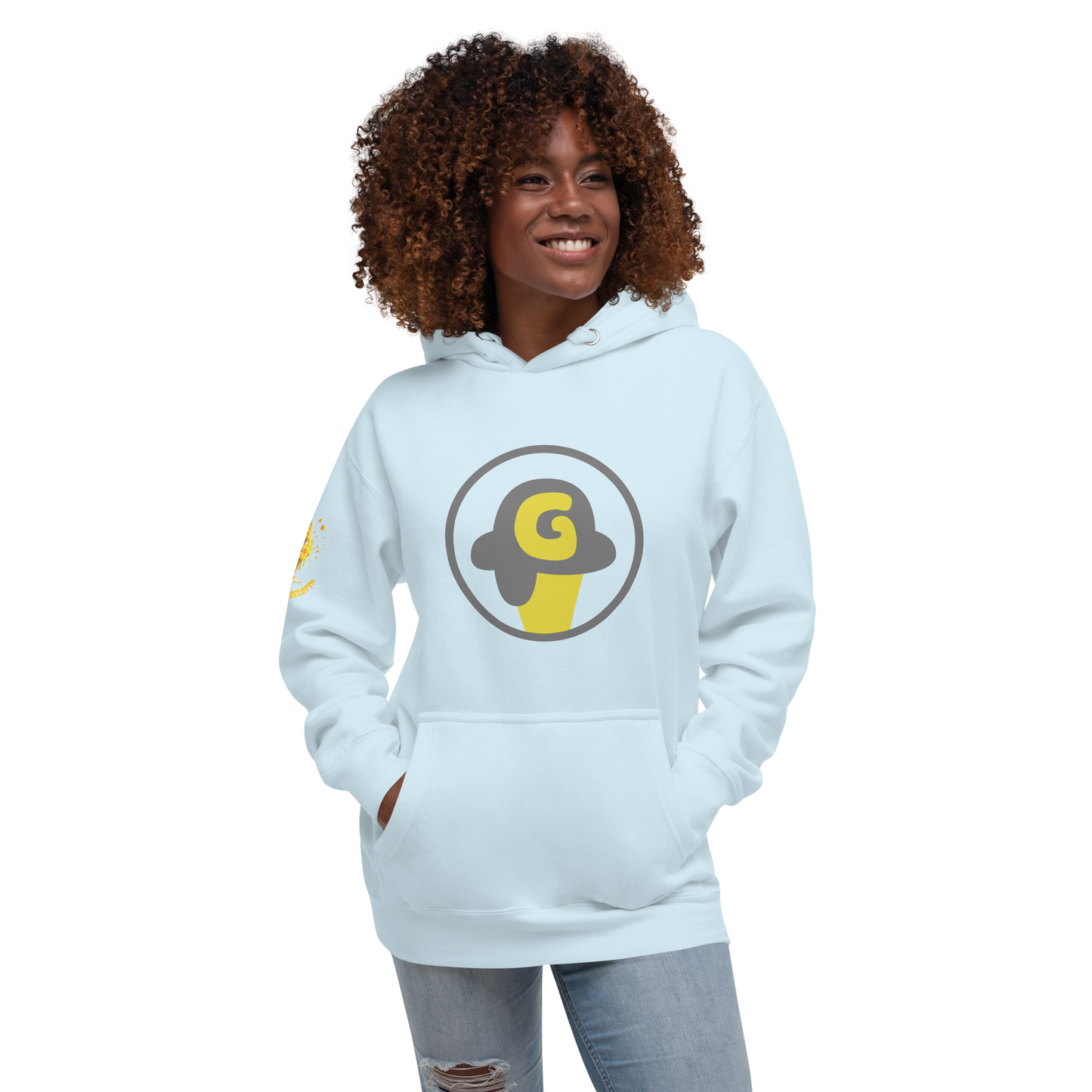 Mostro del Gelotto / Gelotto logo Unisex Hoodie (yellow Mostro, yellow and grey logo)