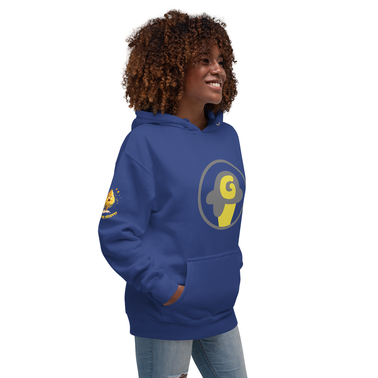 Mostro del Gelotto / Gelotto logo Unisex Hoodie (yellow Mostro, yellow and grey logo)