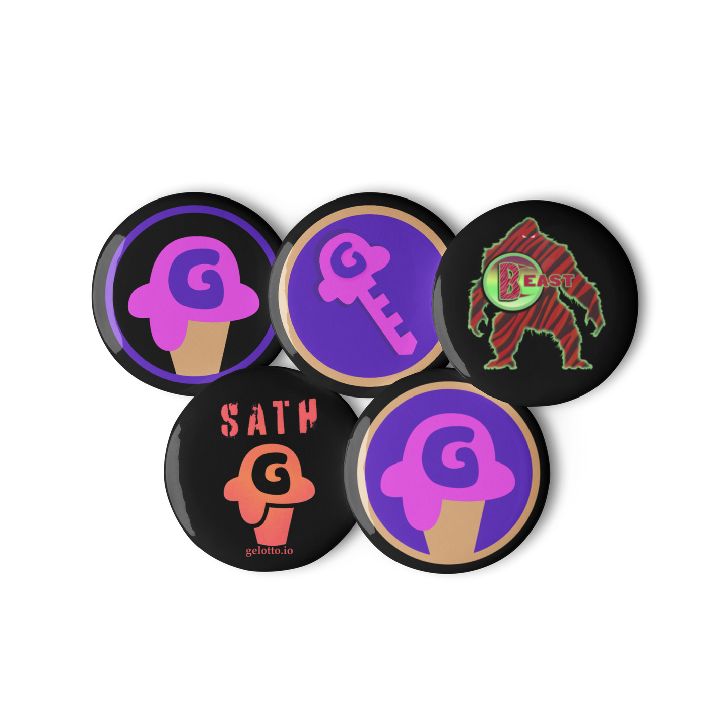 Gelotto, GKEY, BEAST, SATH Set of pin buttons (black)