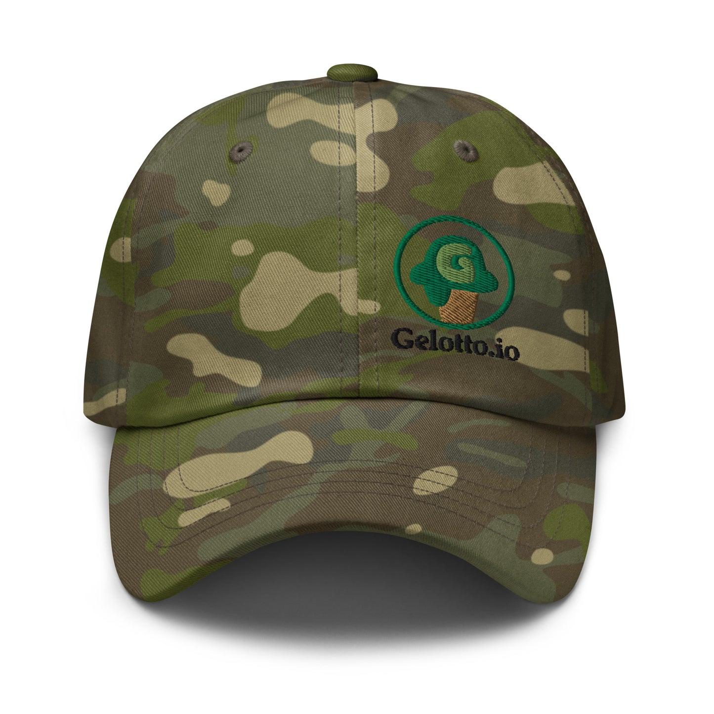 Gelotto logo Multicam Dad hat (green and black logo)