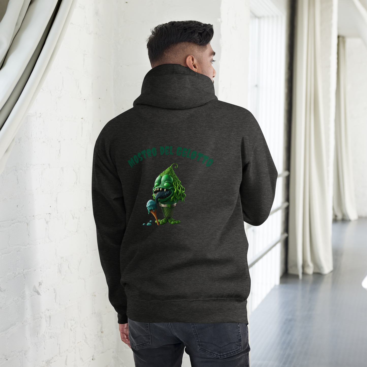 Unisex Hoodie Green Mostro on back
