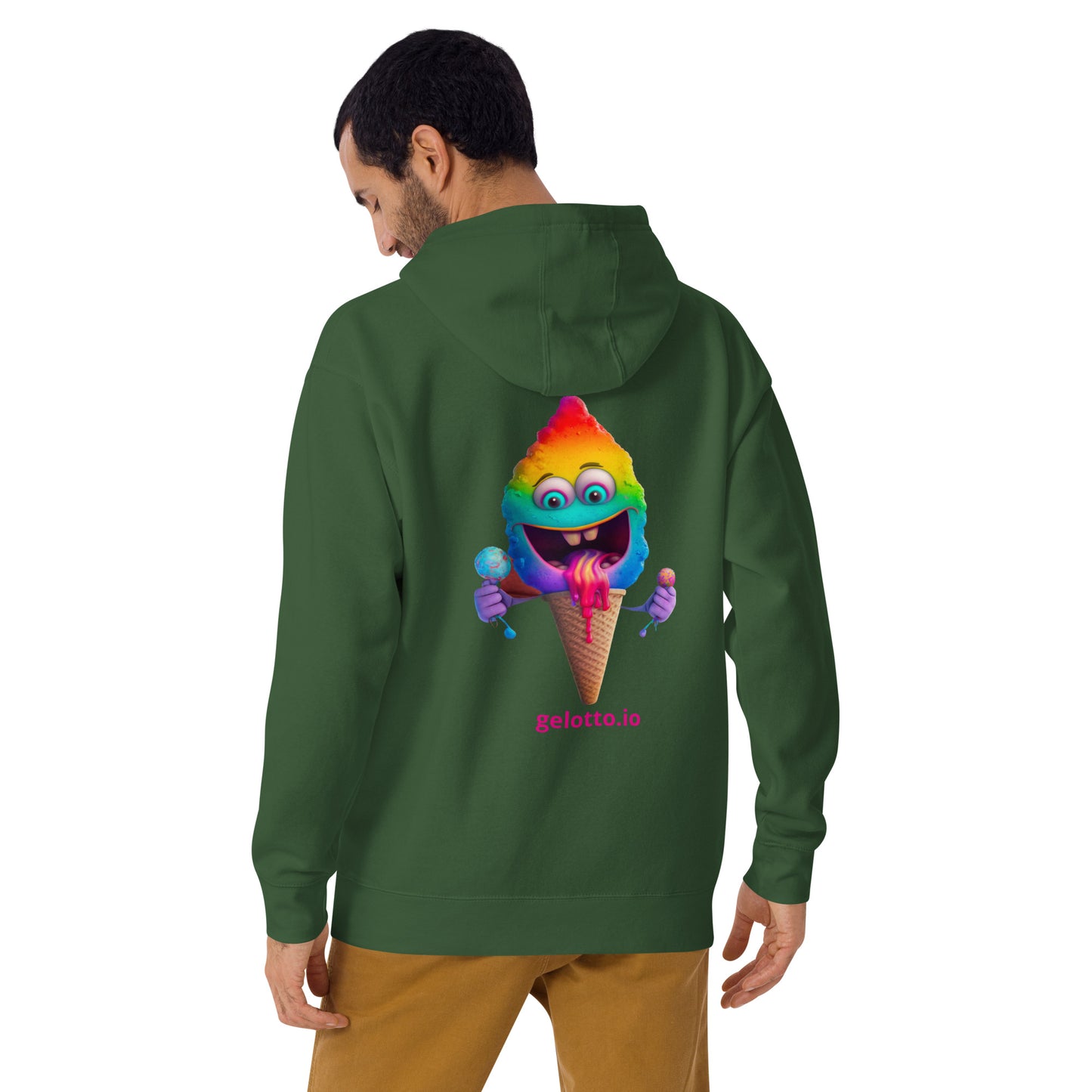 Unisex Hoodie Rainbow Mostro on back, OG on front