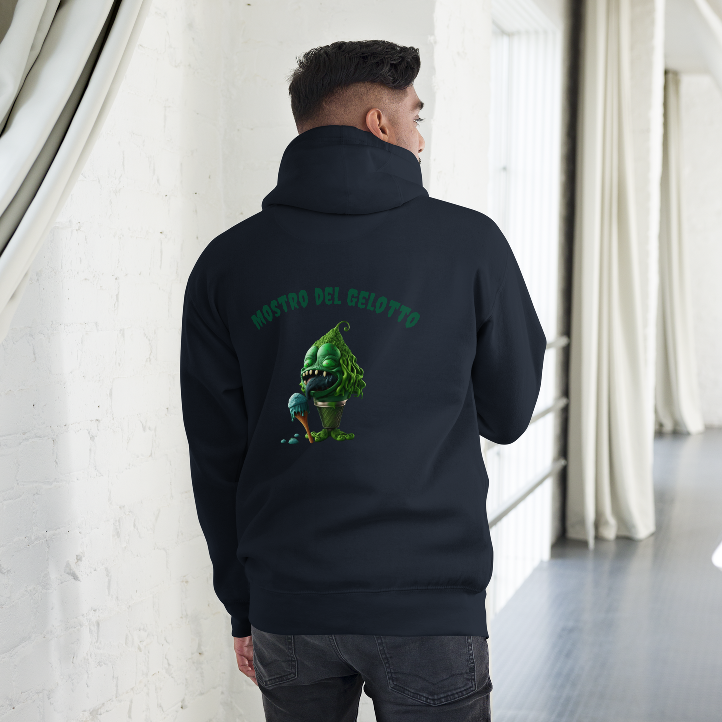 Unisex Hoodie Green Mostro on back